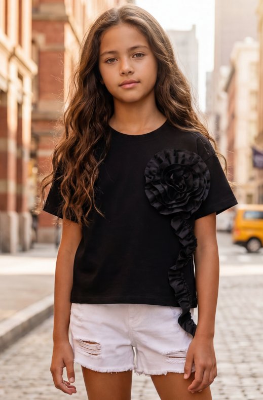 Mixed Brands - Tshirt with Flower 0861 - Black