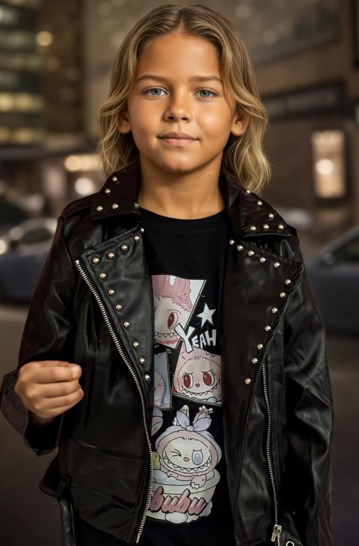 Mixed Brands Kids - Vegan leather Biker with studs -23F102P - Black