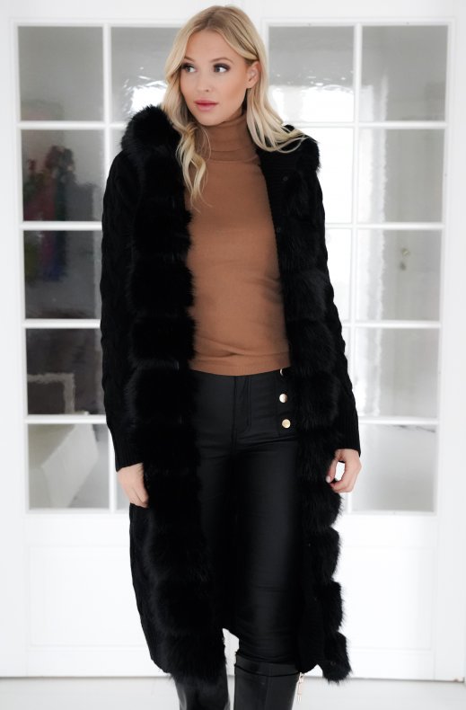 Plain Vanilla - Knitted Cardigan/Jacket with Faux Fur - Black