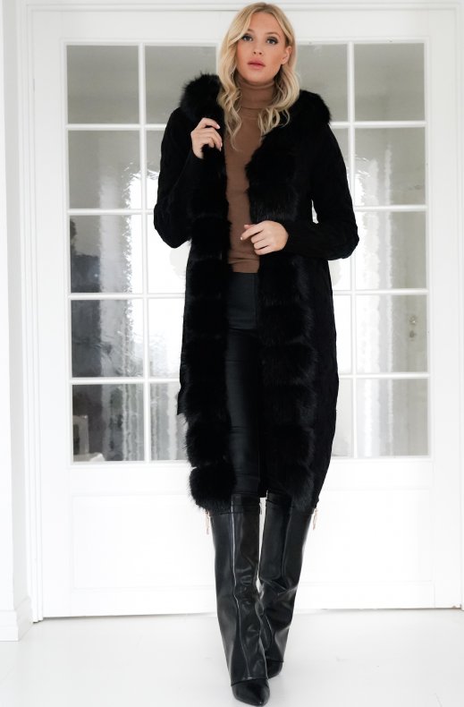 Plain Vanilla - Knitted Cardigan/Jacket with Faux Fur - Black