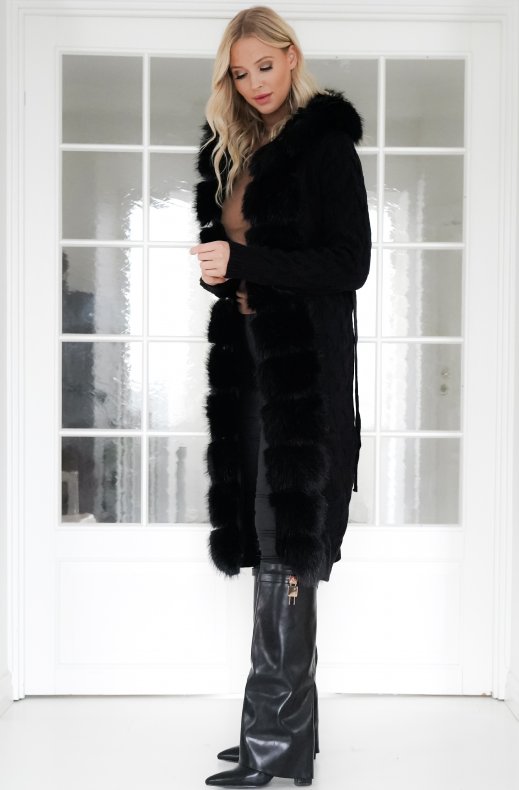 Plain Vanilla - Knitted Cardigan/Jacket with Faux Fur - Black