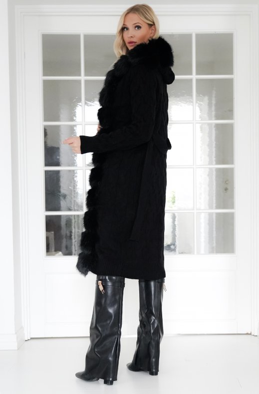 Plain Vanilla - Knitted Cardigan/Jacket with Faux Fur - Black