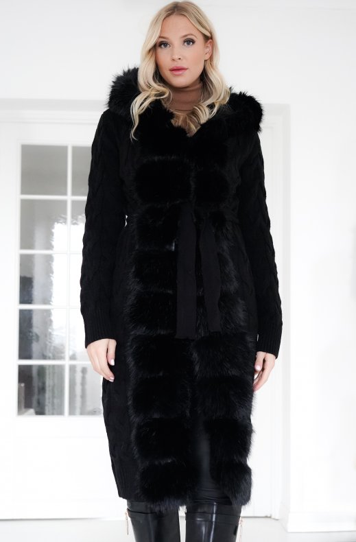 Plain Vanilla - Knitted Cardigan/Jacket with Faux Fur - Black