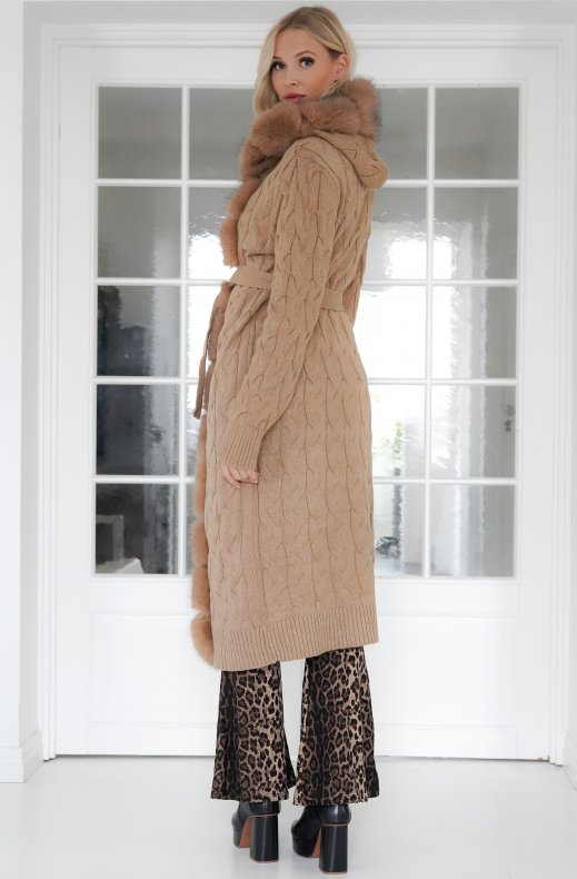 Plain Vanilla - Knitted Cardigan/Jacket with Faux Fur - Camel