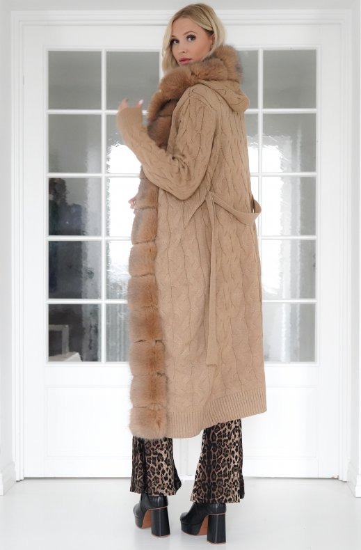 Plain Vanilla - Knitted Cardigan/Jacket with Faux Fur - Camel