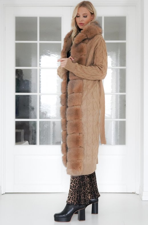 Plain Vanilla - Knitted Cardigan/Jacket with Faux Fur - Camel