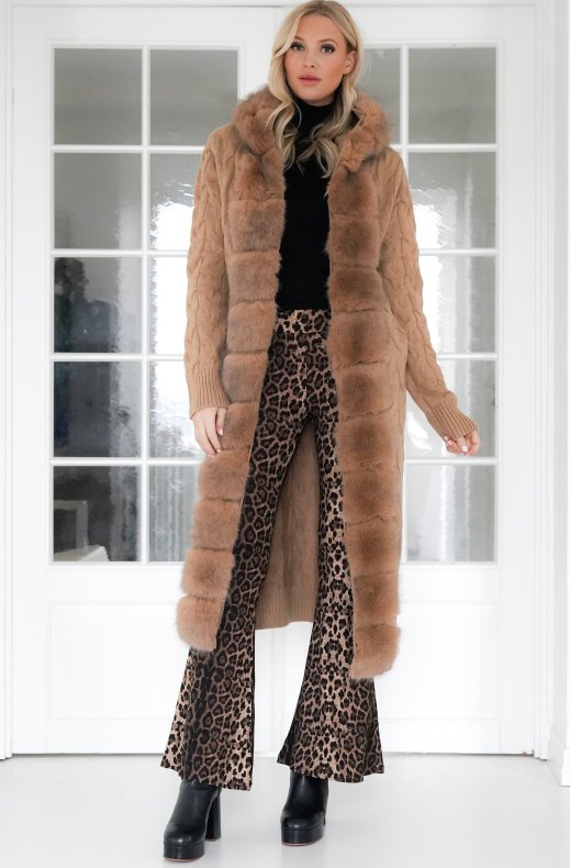 Plain Vanilla - Knitted Cardigan/Jacket with Faux Fur - Camel