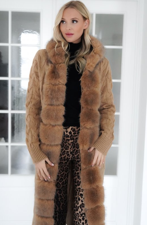 Plain Vanilla - Knitted Cardigan/Jacket with Faux Fur - Camel