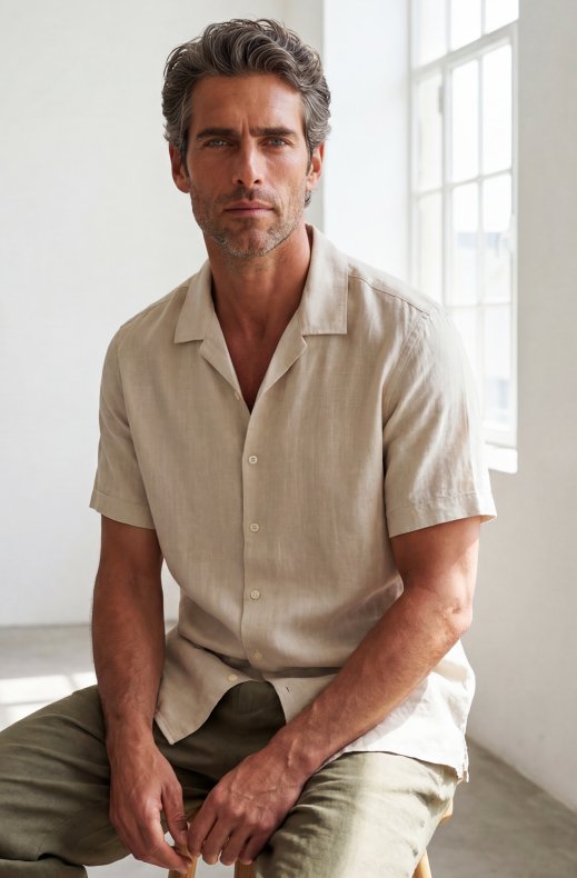Mixed Brands - Short Sleeve Linen Shirt 2716 - Beige