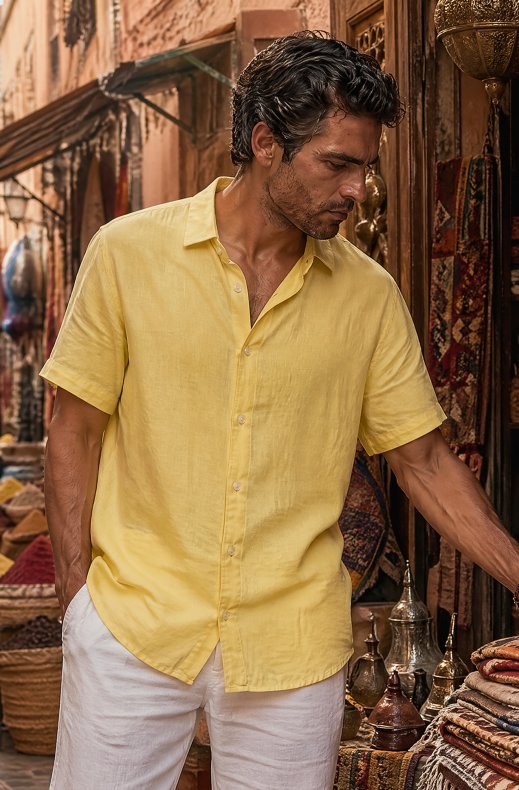 Mixed Brands - Short Sleeve Linen Shirt 2716 - Yellow
