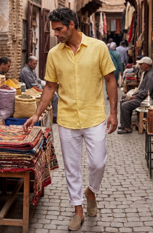 Mixed Brands - Short Sleeve Linen Shirt 2716 - Yellow