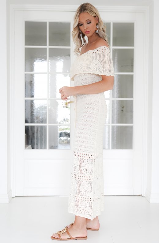 Mixed Brands - Openwork Strapless Dress SBE12824 - Ecru