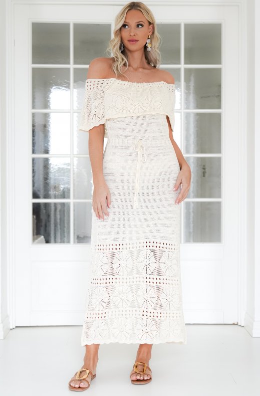 Mixed Brands - Openwork Strapless Dress SBE12824 - Ecru