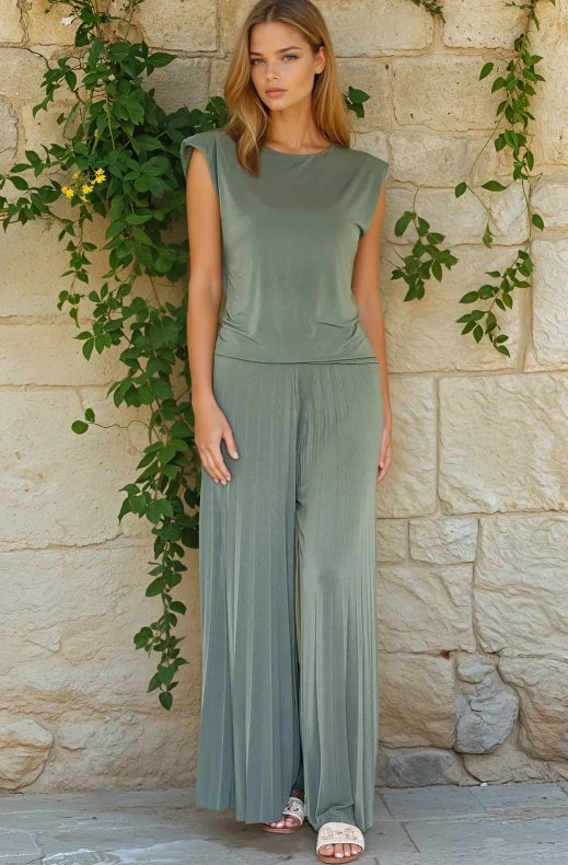 Mixed Brands - Set top & Plisserad Byxa 10131 - Khaki