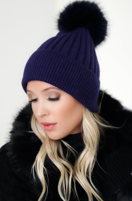 Plain Vanilla - Beanie with faux fur pompom - Navy