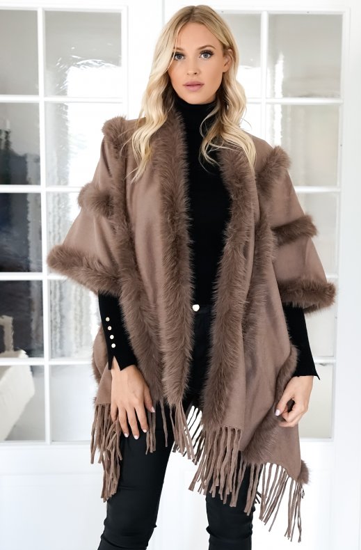 Mixed Brands - Poncho with fake fur details F40795 - Taupe