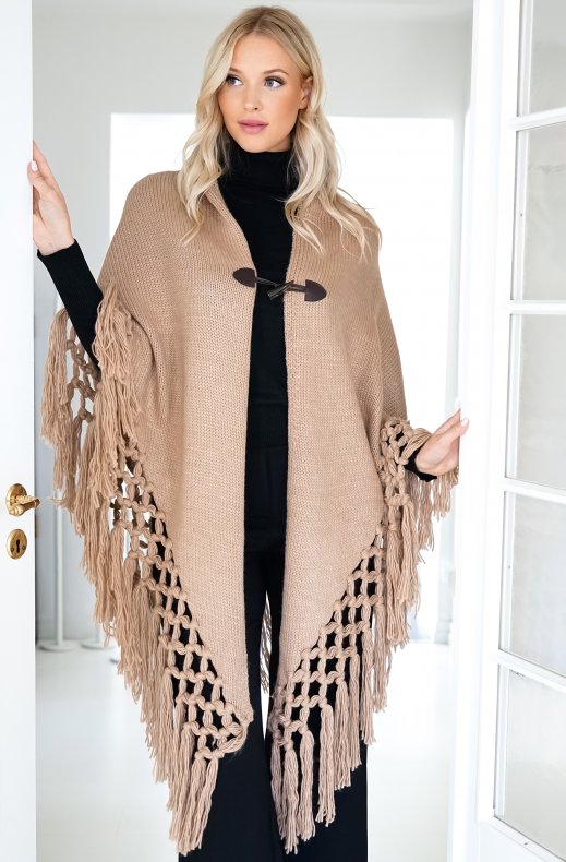 Mixed Brands - Poncho with fringes - Camel