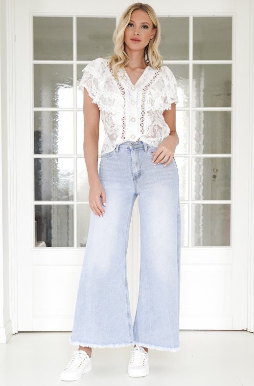 Mixed Brands - Pretty Lace Blouse with pearl buttons 14289 - White
