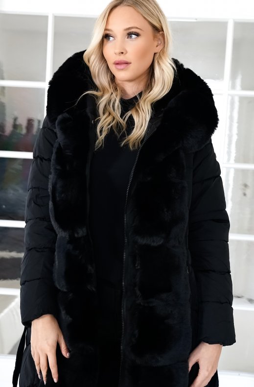 Mixed Brands - Long Puffer Coat with Faux fur trim 23069 - Black