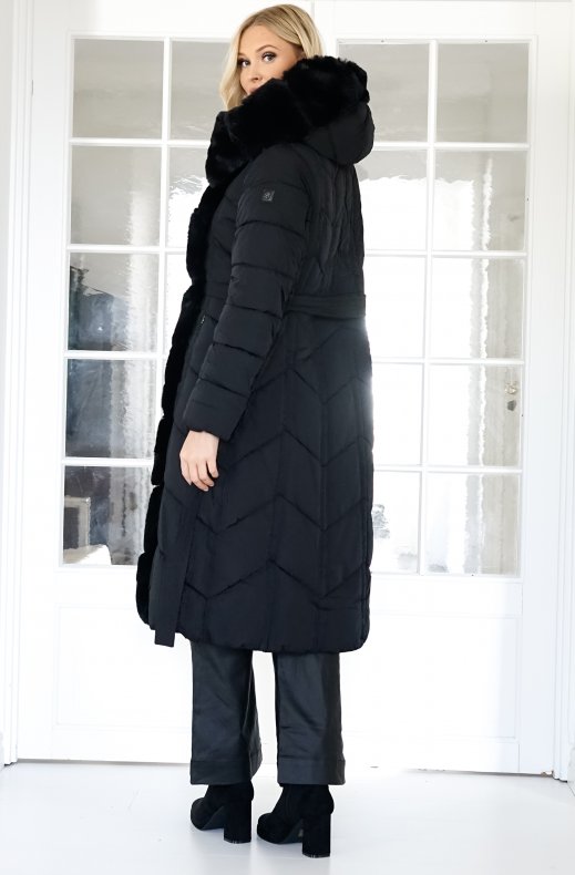 Mixed Brands - Long Puffer Coat with Faux fur trim 23069 - Black