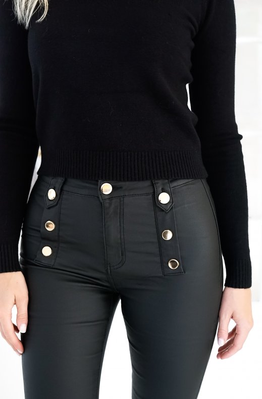 Mixed Brands - Coated Slim pants with buttons 2605 - black