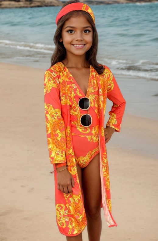 Mixed Brands - Kids Swimsuit with matching Kaftan 23F058 - Pink