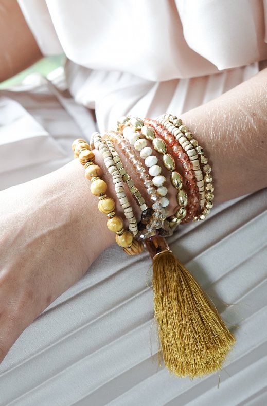 Mixed Brands - Multistrand Bracelet with tassles 666-1100 - Natural