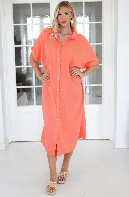 Mixed Brands - Cotton Shirt Dress 2839 -Coral