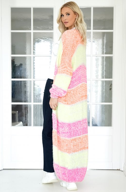 Mixed Brands - Colorful Striped Long Cardigan - Lime