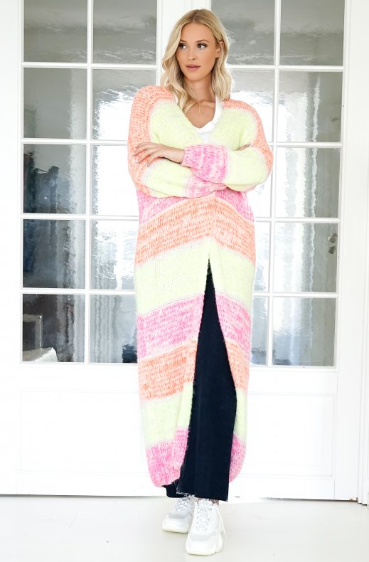 Mixed Brands - Colorful Striped Long Cardigan - Lime