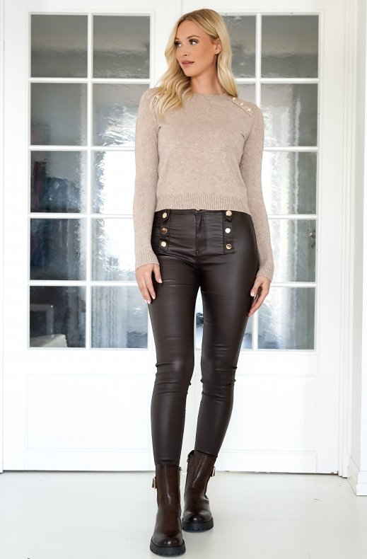 Mixed Brands - Sweater roundneck with buttons 6073 - Fango Chiaro