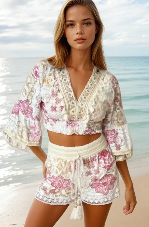 Mixed Brands - Bohemian Crop Top 6336 - Fuxia