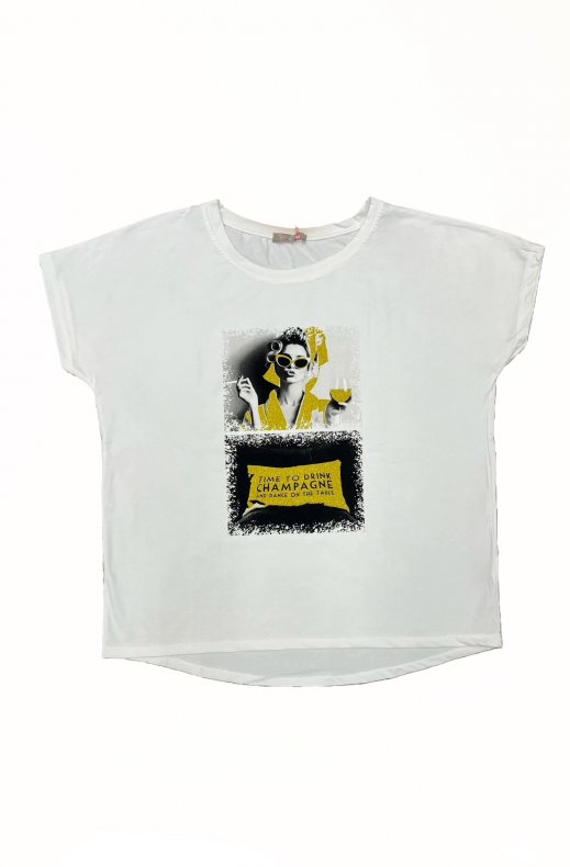 Mixed Brands - Tshirt Time to drink Champagne 3621- White