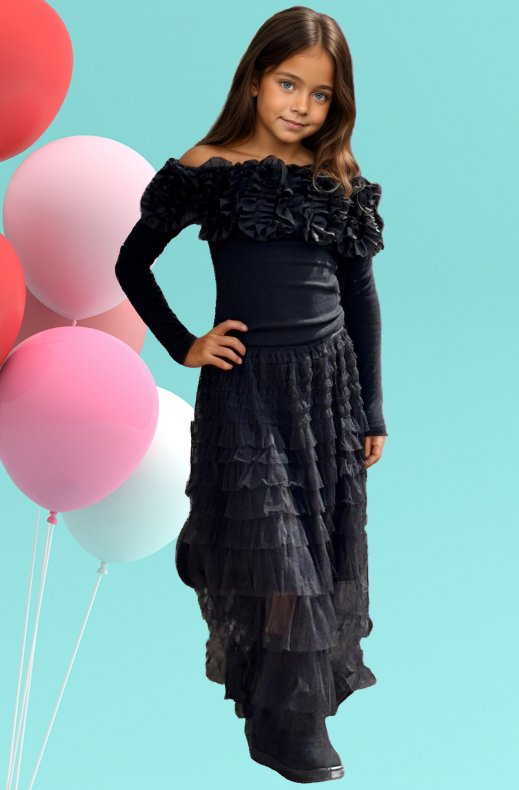 Mixed Brands Kids - Ribbed tulle top 24F024 - Black