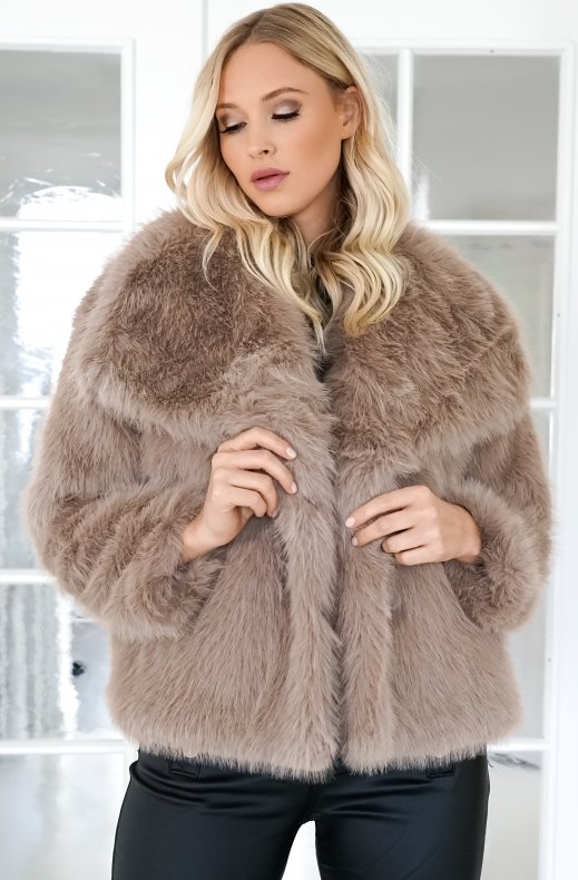 Mixed Brands - Faux Fur Jacket Short with wide collar 40920 - Fango
