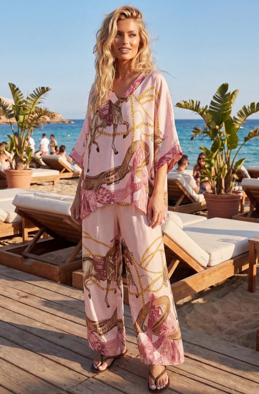 Mixed Brands - V-neck Top Chain Print 26216 - Pink