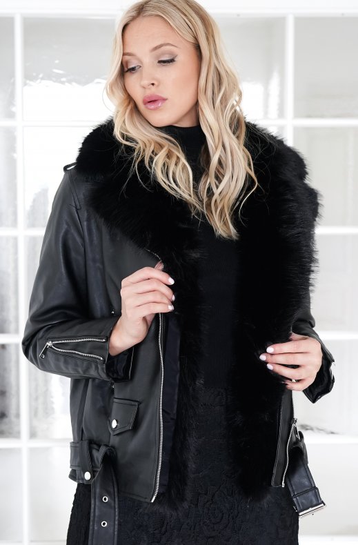 Mixed Brands - Biker jacket faux fur 1019 - Black