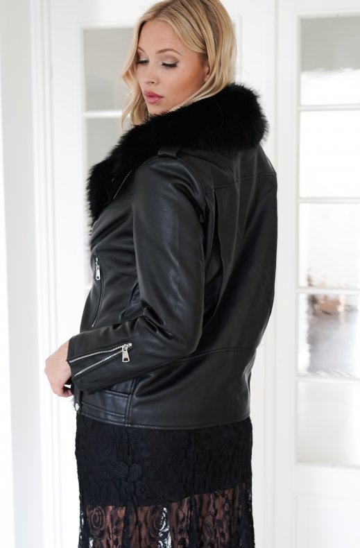 Mixed Brands - Biker jacket faux fur 1019 - Black