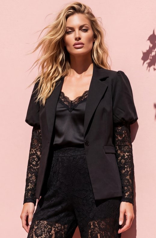 Mixed Brands - Blazer with Lace Sleeve 5790 - Black