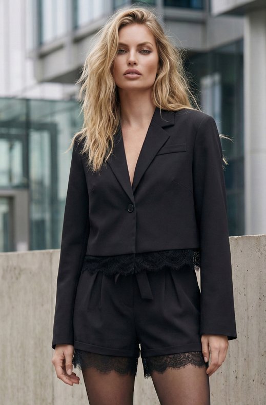 Mixed Brands - Cropped Lace Blazer 25388 - Black