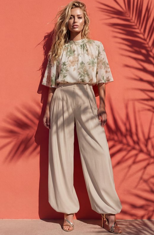 Mixed Brands - Blouse with flowers 26108 - Khaki