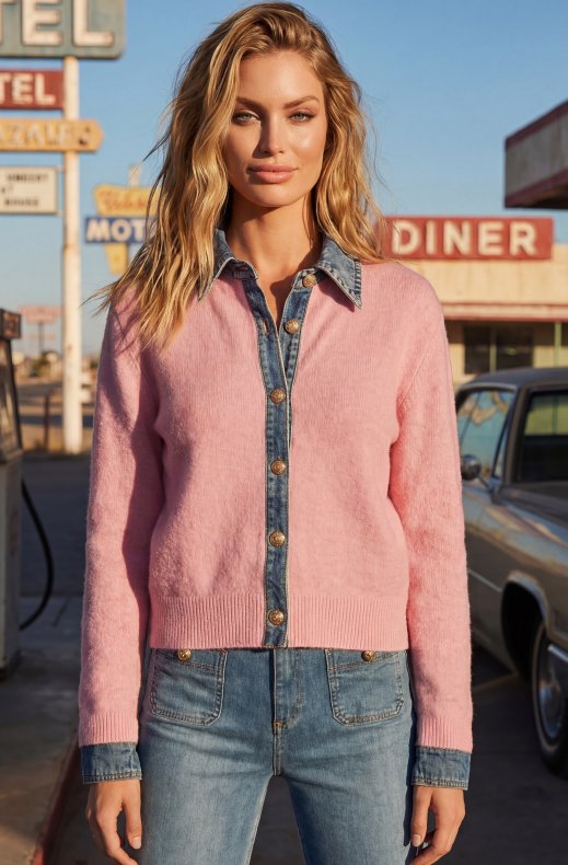 Mixed Brands - Cardigan with denim details 1169 - Pink