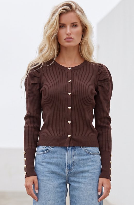 Mixed Brands - Cardigan with heart buttons AL5551 - Brown