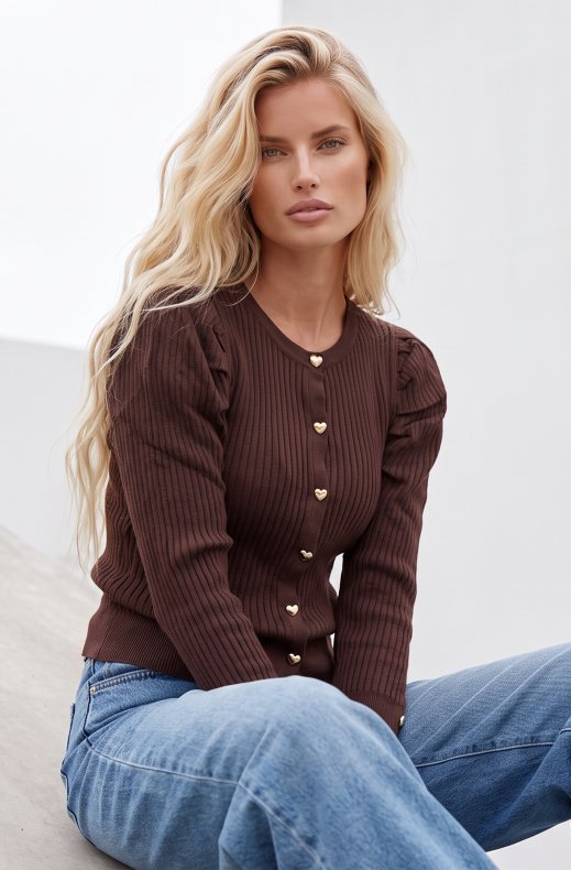 Mixed Brands - Cardigan with heart buttons AL5551 - Brown