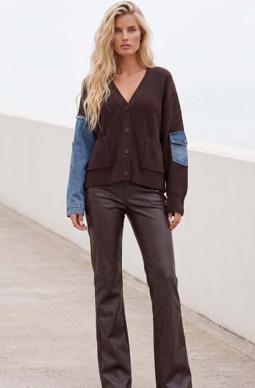 Mixed Brands - Cardigan with denim H905 - Choco
