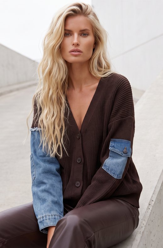 Mixed Brands - Cardigan with denim H905 - Choco