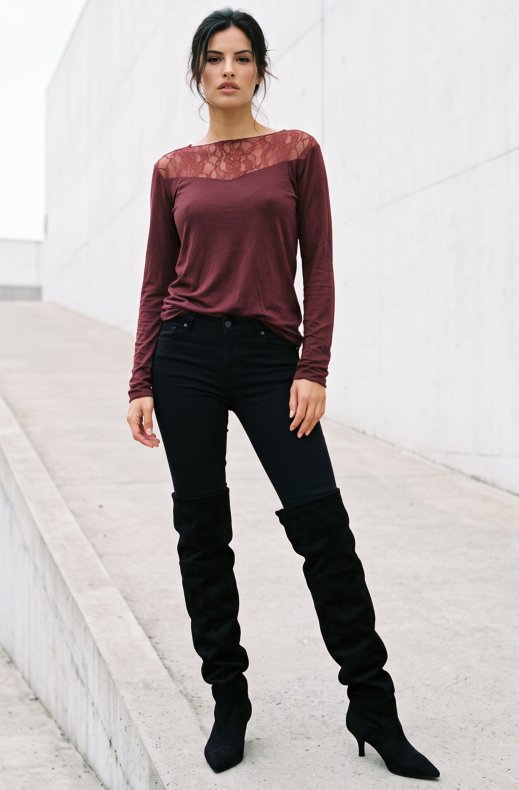Mixed Brands - Cashmere blend top with lace R17106 - Bordeaux