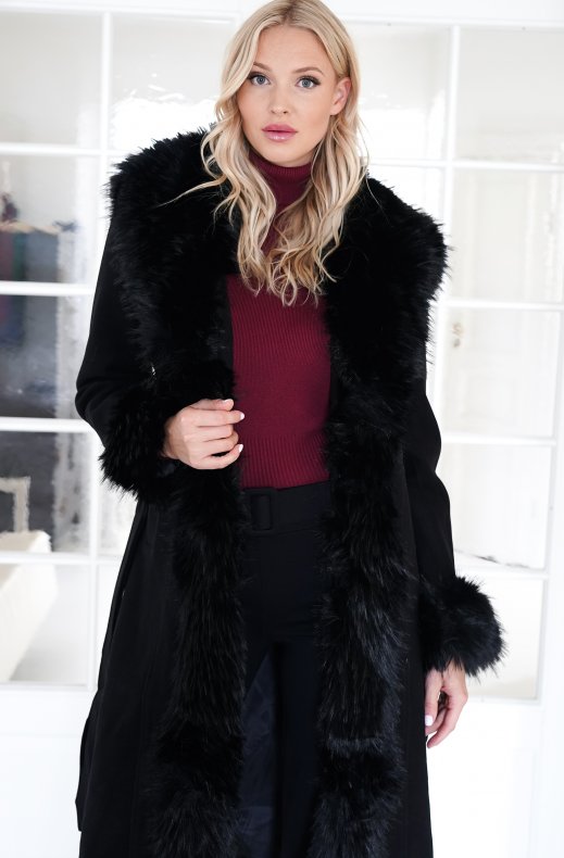 Mixed Brands - Coat with faux fur 9098 - Black