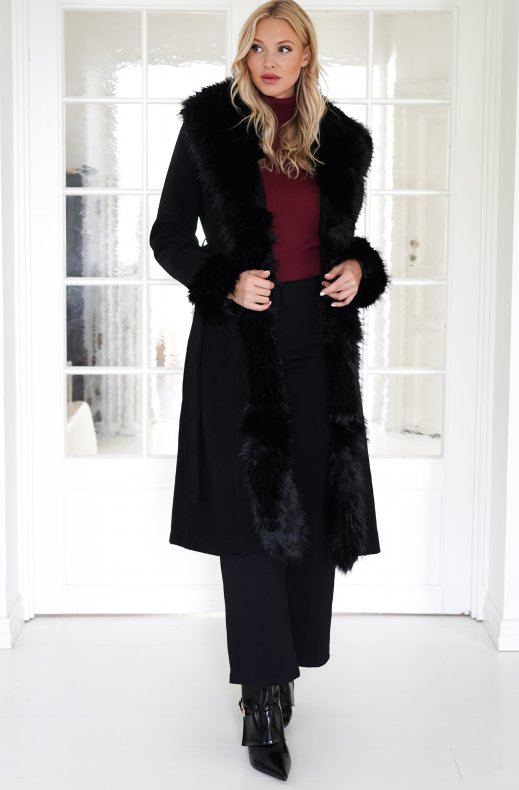 Mixed Brands - Coat with faux fur 9098 - Black