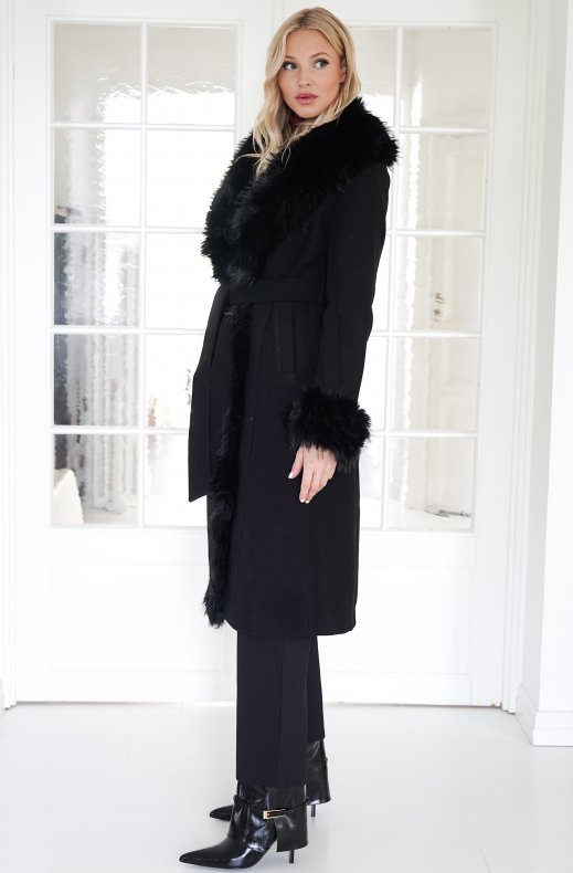 Mixed Brands - Coat with faux fur 9098 - Black